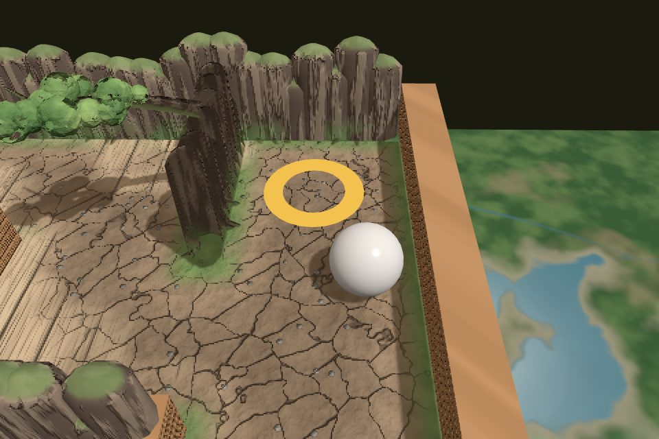 The marble rolling up to the glowing ring of a maze's exit
