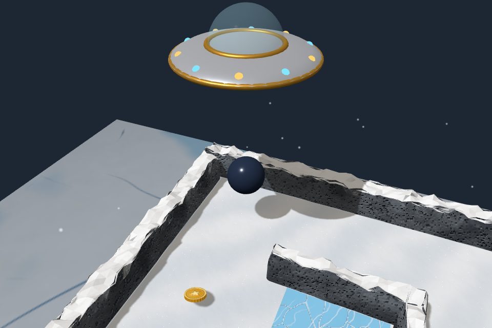 Rolle's ship drops the marble onto the first maze of an icy planet